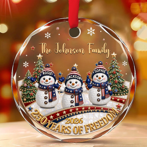 Personalized Family Christmas Glass Ornament, Custom Name Snowman Family Keepsake, 250 Years of Freedom Patriotic Ornament 2026, Christmas Gift for Family 3b43908e-6893-4132-9b42-b666a11b1747-banner-3.png