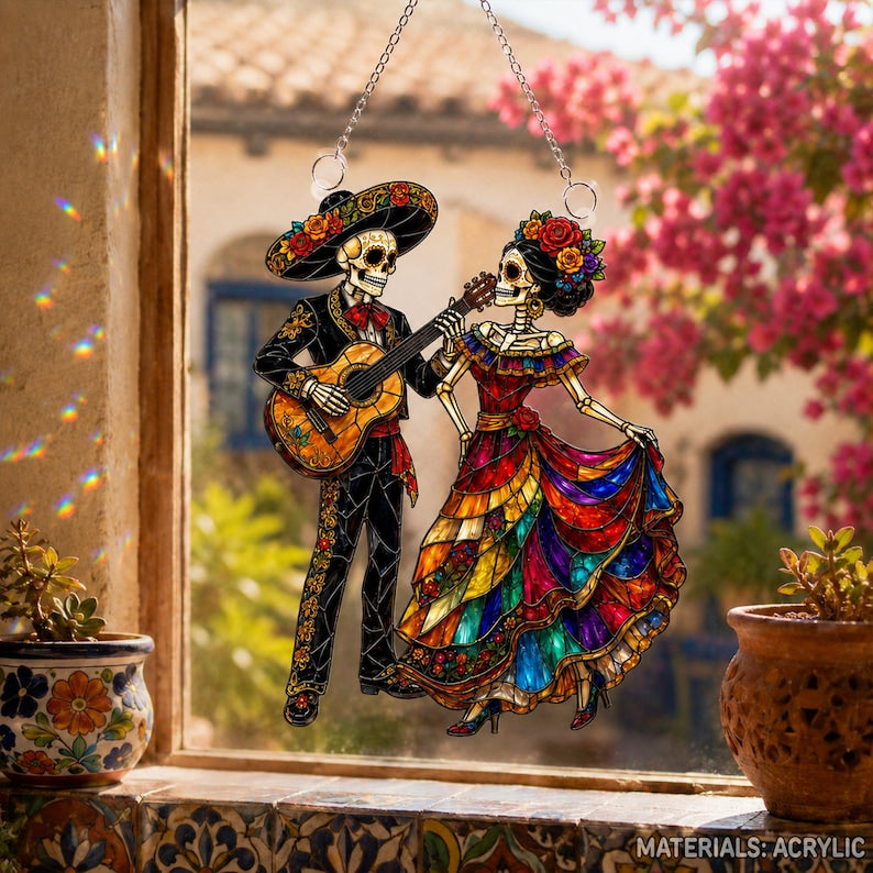 Dia De Los Muertos Suncatcher, La Catrina Couple Acrylic Window Hanging 3b53b3fd-5288-4d71-b293-200d6b235870-gj7.jpg