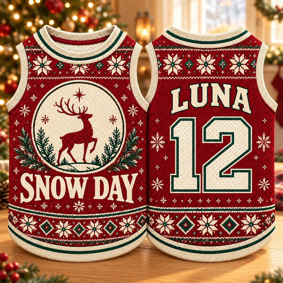 Snow Day Pet Jersey, Personalized Dog Name Number Shirt, Christmas Reindeer Pet Top, Holiday Sweater Style Outfit, Custom Dog Gift 3b562251-1dd4-4c65-a06f-107ee3016a1c-il_1588xN.8575863498_o4ro.jpg