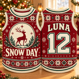 Snow Day Pet Jersey, Personalized Dog Name Number Shirt, Christmas Reindeer Pet Top, Holiday Sweater Style Outfit, Custom Dog Gift 3b562251-1dd4-4c65-a06f-107ee3016a1c-il_1588xN.8575863498_o4ro.jpg