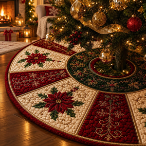 Christmas Tree Skirt Quilt, Poinsettia Quilted Tree Skirt, Red Gold Holiday Decor, Elegant Farmhouse Christmas Tree Mat Gift, Home Decor 3b61d06d-19c6-4bbb-a533-309eb1a904cb-ggttgh-1-.png
