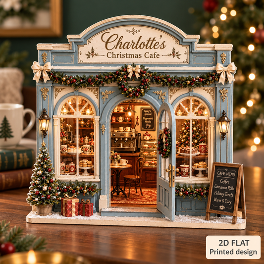 Personalized Christmas Cafe Decor, 2D Flat, Custom Name Holiday Coffee Shop, Christmas Village Tabletop Display, Gift For Hers 3b7b4c64-0f6f-40e5-ae86-f0b396dfbe51-Bi-n-qu-n-c-ph-Gi-ng-sinh-2D-1.png