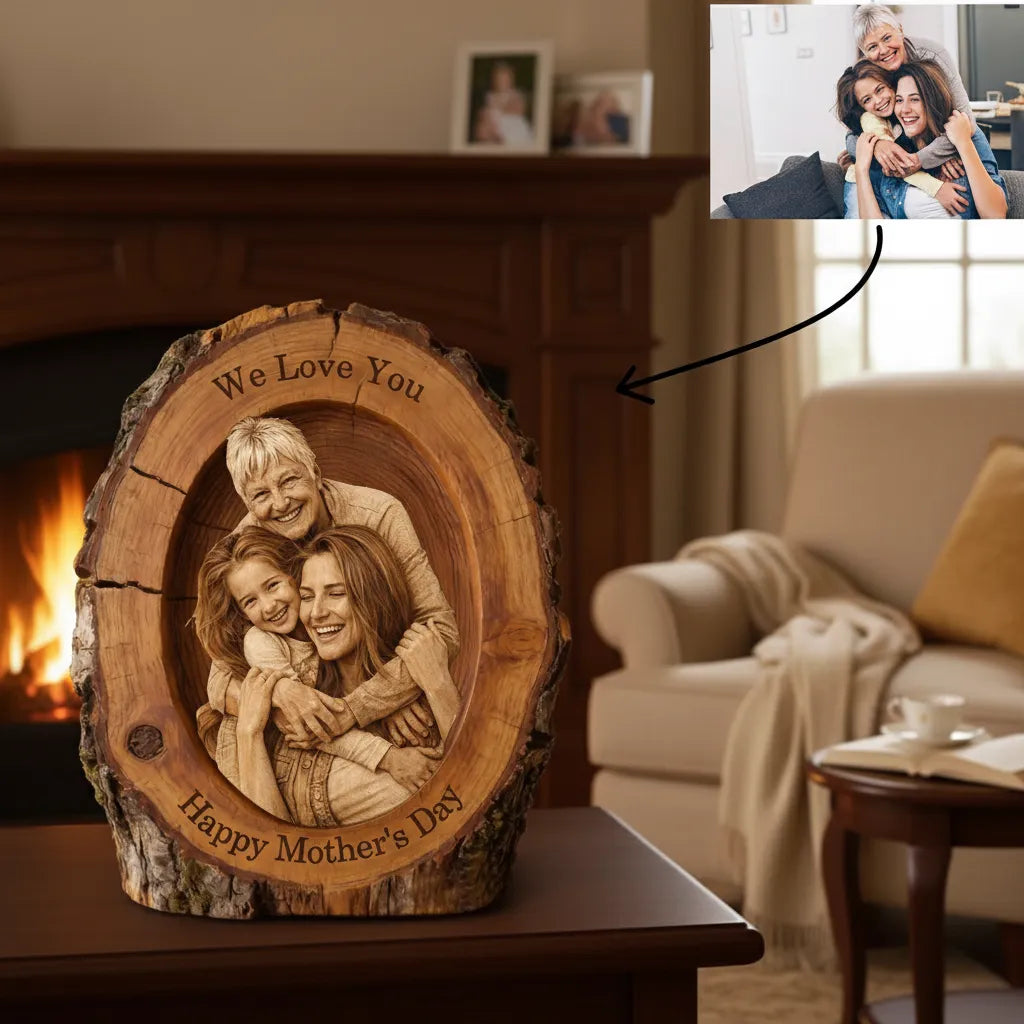 Personalized Wood Slice Photo - Picture Frame