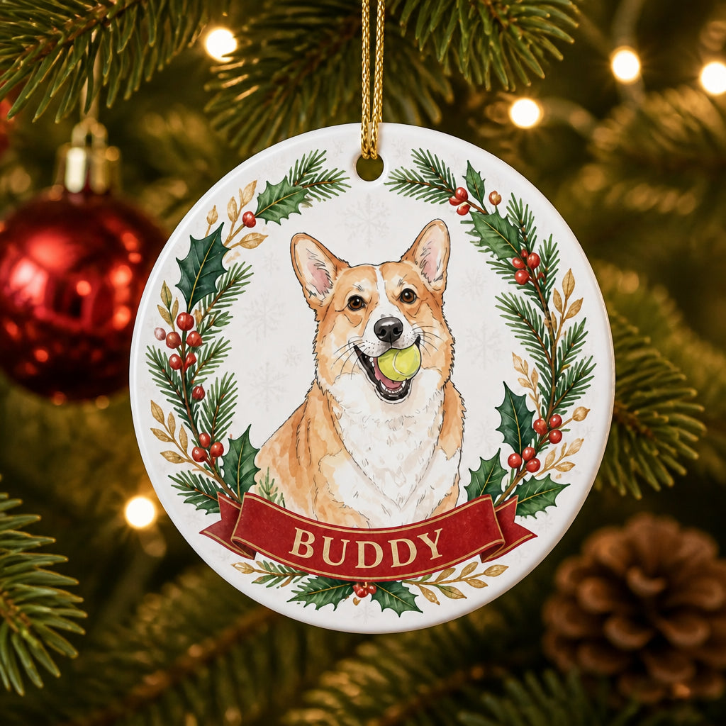 Custom Watercolor Pet Portrait Ornament with Wreath & Name - Personalized Aluminum Ornament 3b9dc98a-d931-41fe-a32f-b54f083b1267.jpg