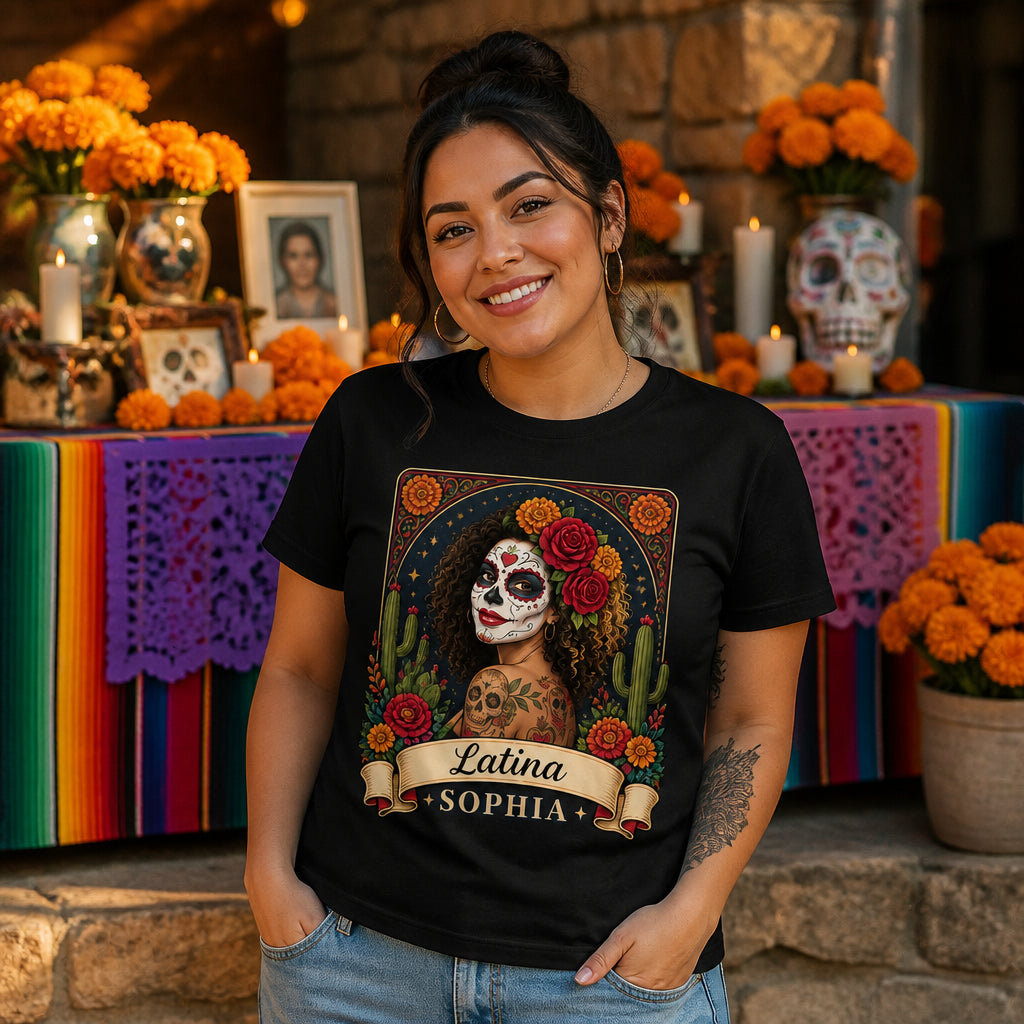 Custom Día de los Muertos Portrait T‑Shirt with Name Banner - Personalized T-shirt 3bd5e648-8564-4b99-a530-4c514a75e477.jpg