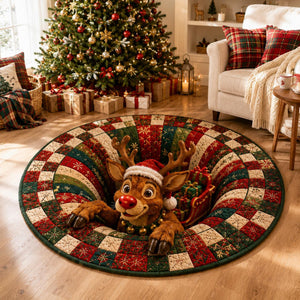 Christmas Reindeer Round Rug, 3D Illusion Rudolph Quilted Floor Mat, Santa Sleigh Holiday Decor, Funny Christmas Home Rug 3bd6f718-5c1f-4cc2-8a39-06a5edfb99b5-1.jpg