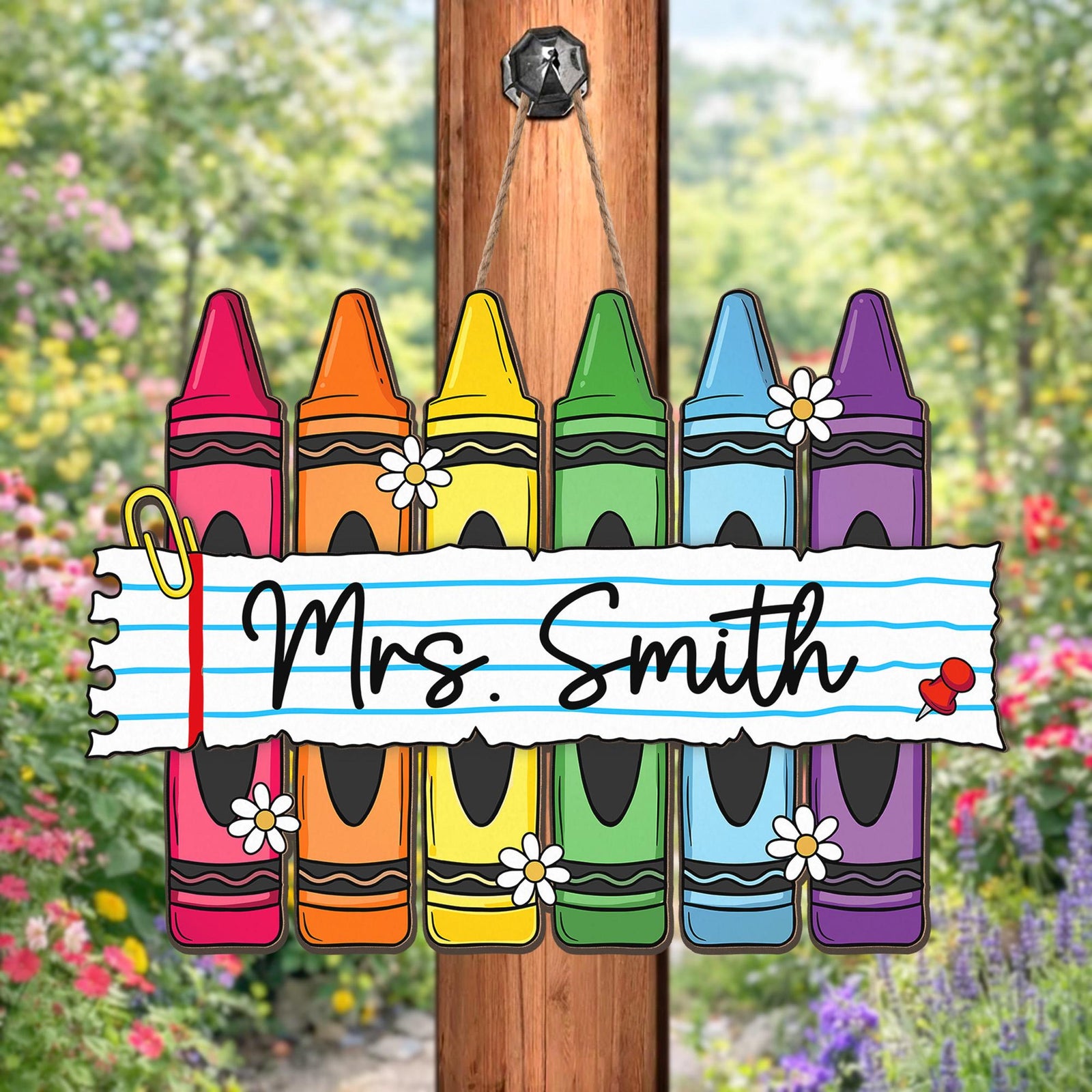 Personalized Teacher Crayon Wood Sign, Custom Teacher Name Classroom Door Sign, Teacher Appreciation Gift, Back to School Wooden Decor Sign 3bd9f037-dd4b-43a1-b2f2-15f6f3ebab26-5.jpg