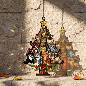 Cat Christmas Tree Acrylic Suncatcher, Christmas Tree Made of Cats Acrylic Suncatcher, Christmas Home Decor Cat Art, Gift for Cat Lovers 3be84727-e39a-4133-b38a-6728c508060b-6.jpg