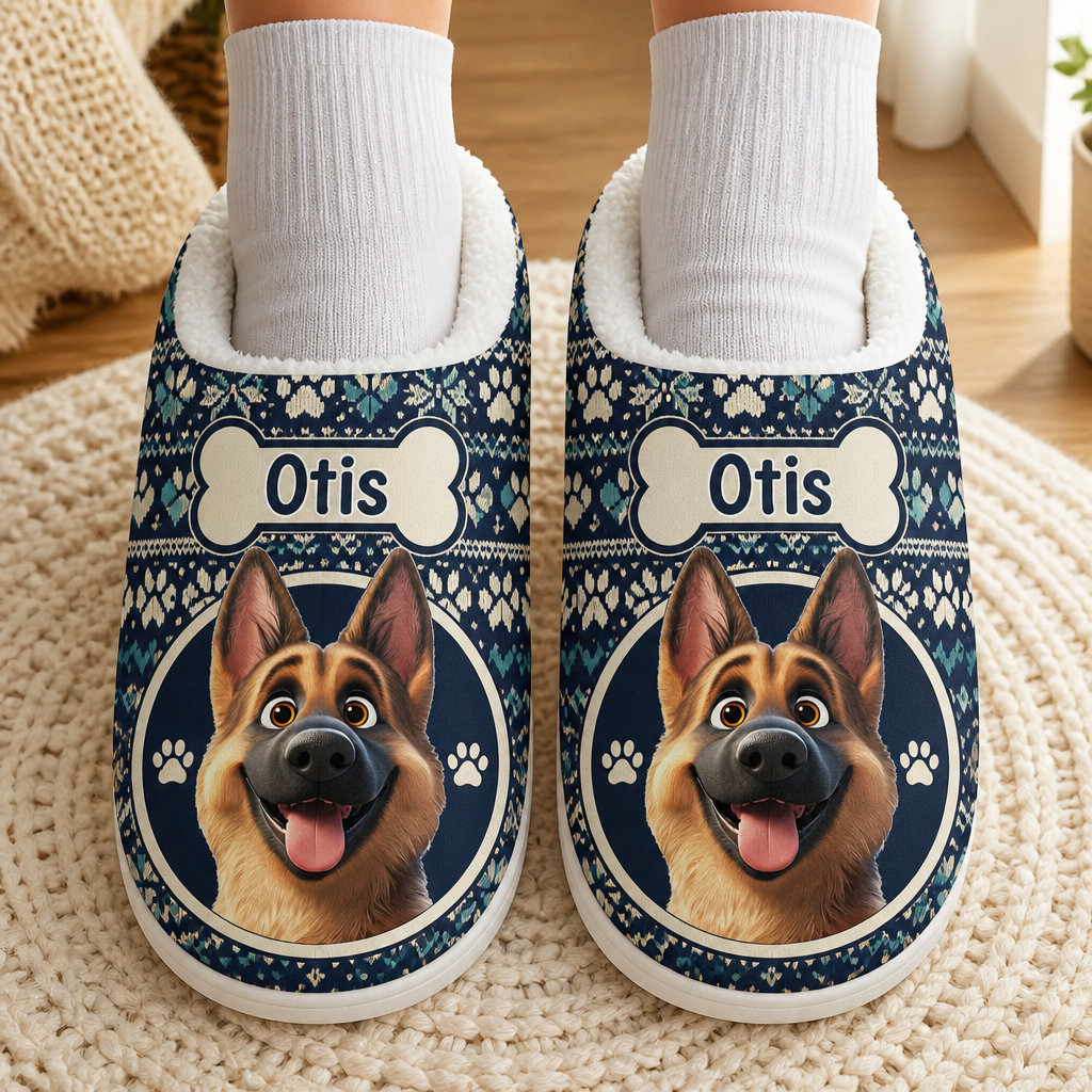 Cozy Pup Name Slippers – German Shepherd Cartoon on Fair Isle - Personalized Fleece Slipper 3c14c70a-f31f-4f78-b3cb-9e75c4d0208a.png