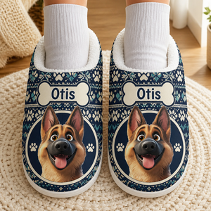 Cozy Pup Name Slippers – German Shepherd Cartoon on Fair Isle - Personalized Fleece Slipper 3c14c70a-f31f-4f78-b3cb-9e75c4d0208a.png