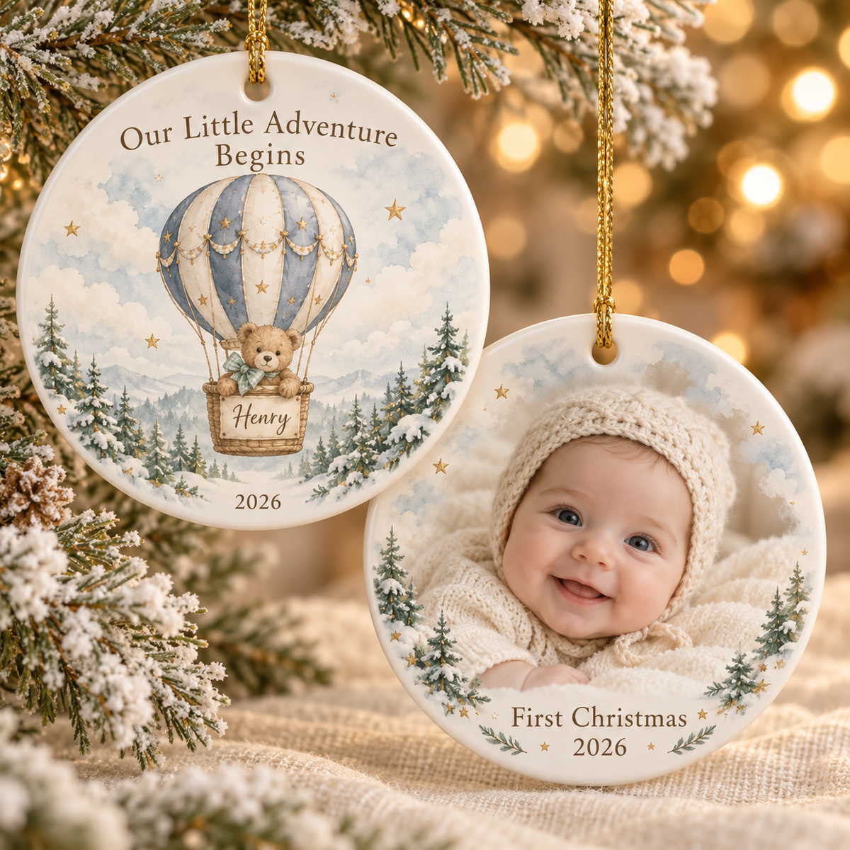 Personalized Baby’s First Christmas Photo Ornament 2026, Double-Sided Woodland Storybook, Custom Name Keepsake, Gift for New Parents 3c1d5065-7202-4b02-a2eb-25892d103e27-Our-little-adventure-baby-s-first-Christmas-ornament.png