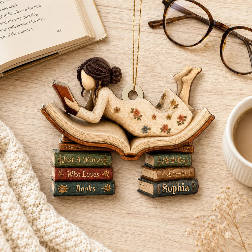 Woman Reading Book 2D Flat - Personalized Wooden Ornament - Decor Gift For Book Lover, Bookworm