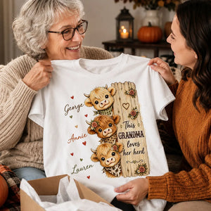 This Grandma Loves Her Herd Highland Cow - Personalized Shirt - Cozy Fall Shirt for Grandma