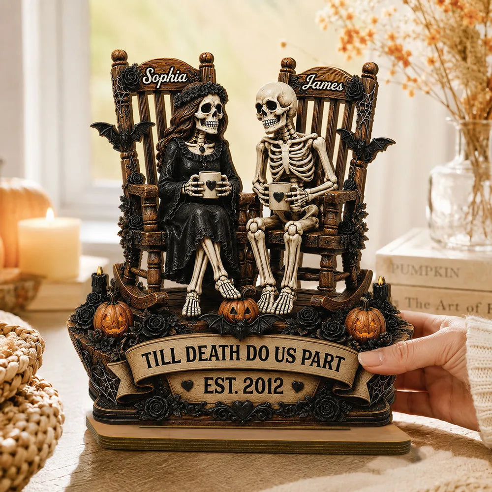 Till Death Do Us Part Skeleton Couple 2D Flat - Personalized 2-Layered Wooden Plaque
