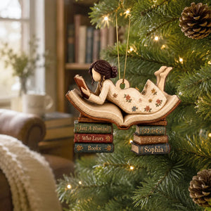 Woman Reading Book 2D Flat - Personalized Wooden Ornament - Decor Gift For Book Lover, Bookworm