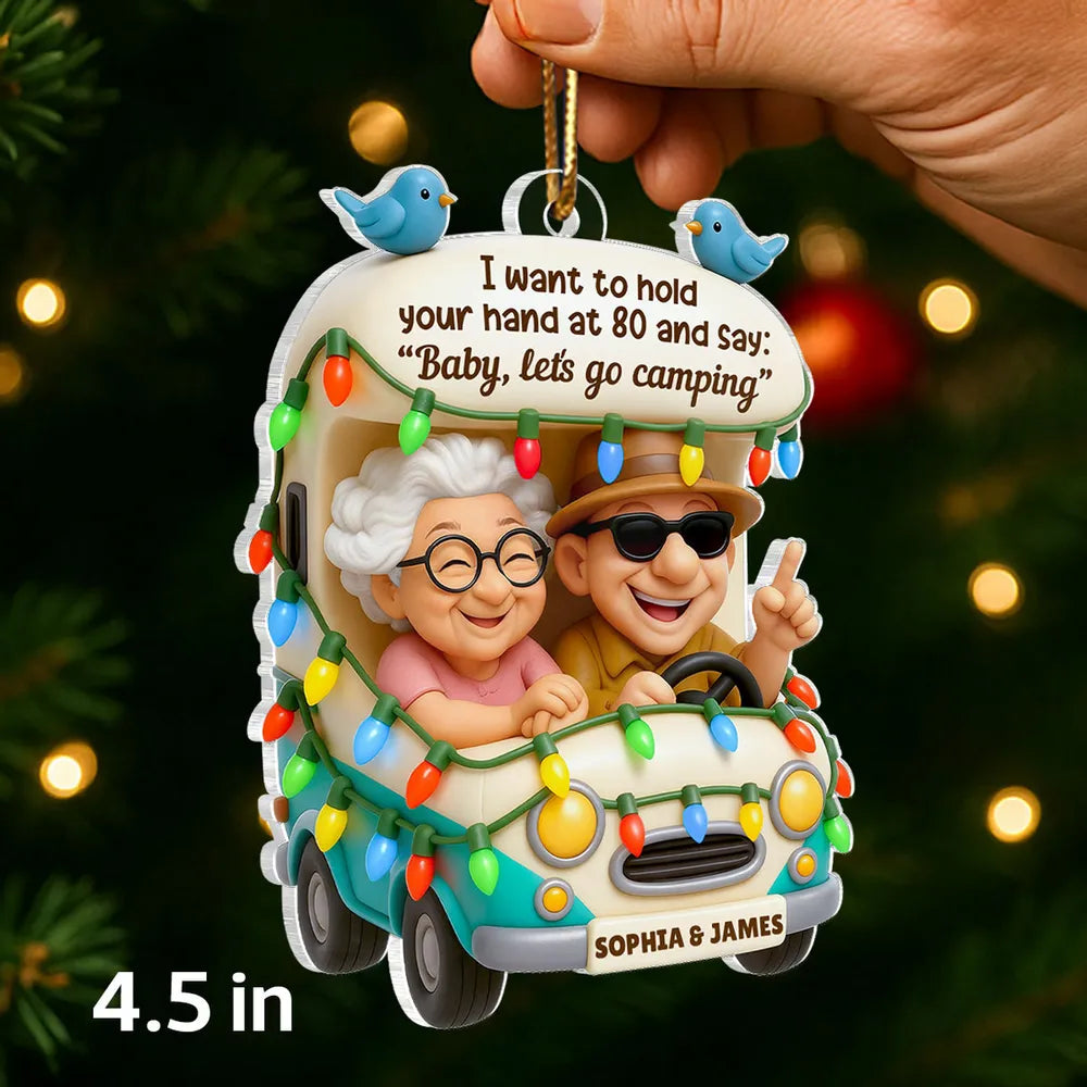 Baby Let's Go Camping Old Couple - Personalized Acrylic Ornament - Heartwarming Gift For Him, For Her, For Couple