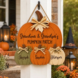 Grandma Grandpa's Pumpkin Wooden Sign - Personalized Door Hanger