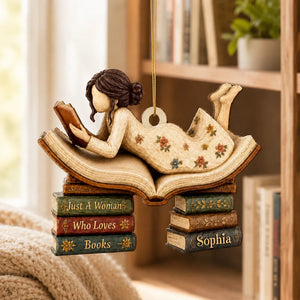 Woman Reading Book 2D Flat - Personalized Wooden Ornament - Decor Gift For Book Lover, Bookworm
