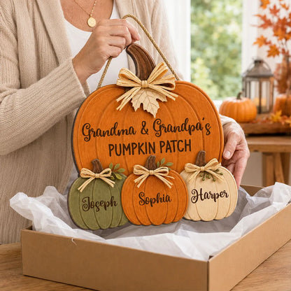 Grandma Grandpa's Pumpkin Wooden Sign - Personalized Door Hanger
