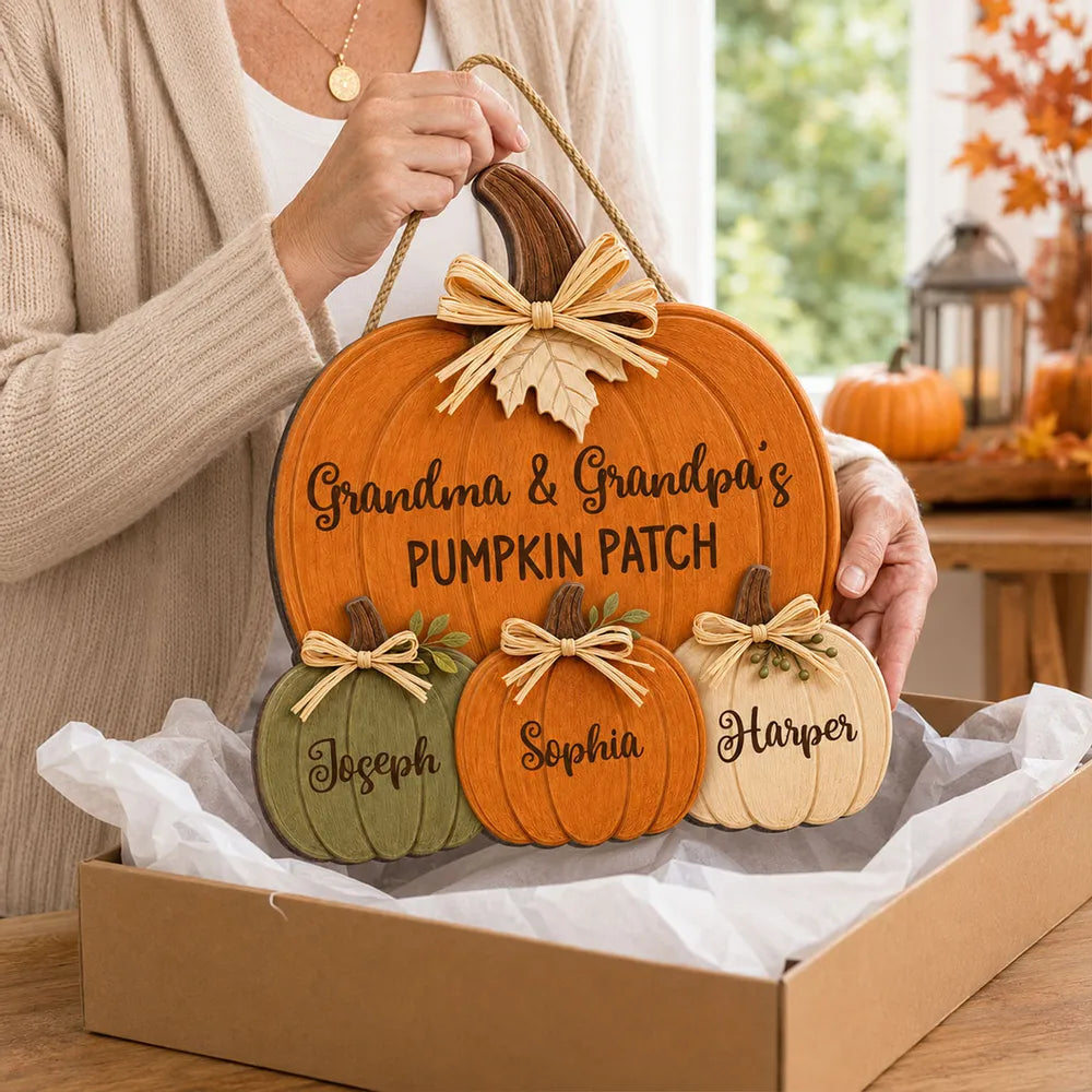 Grandma Grandpa's Pumpkin Wooden Sign - Personalized Door Hanger