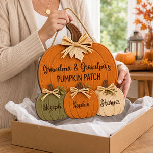 Grandma Grandpa's Pumpkin Wooden Sign - Personalized Door Hanger