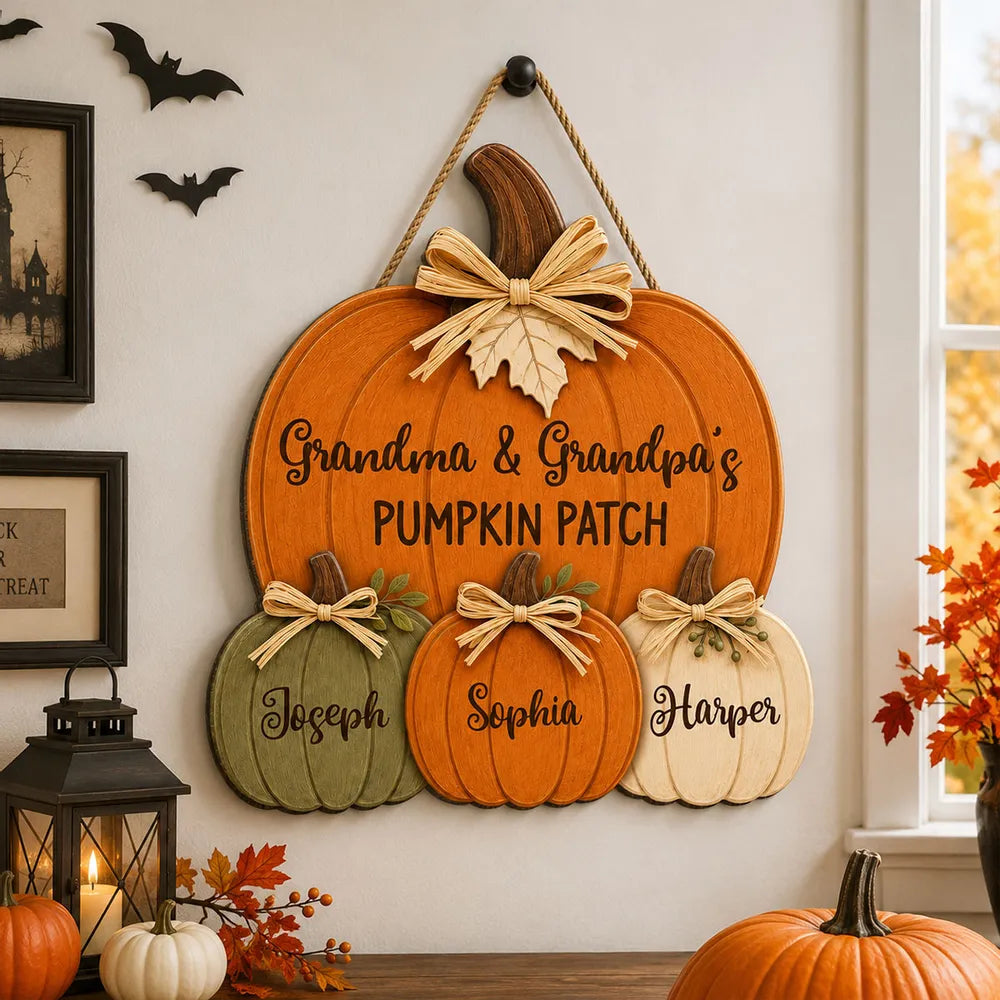 Grandma Grandpa's Pumpkin Wooden Sign - Personalized Door Hanger
