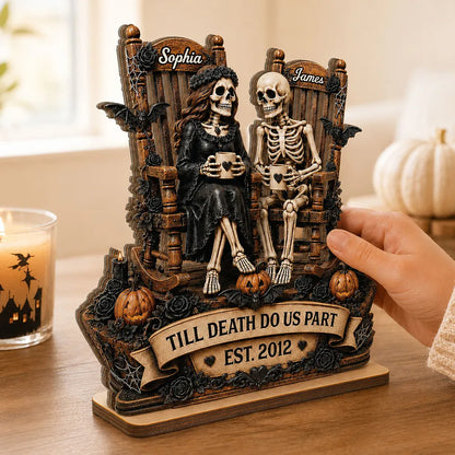 Till Death Do Us Part Skeleton Couple 2D Flat - Personalized 2-Layered Wooden Plaque