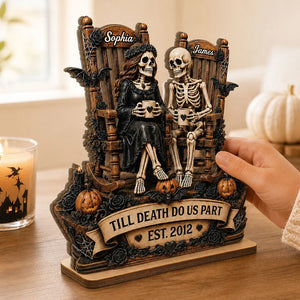 Till Death Do Us Part Skeleton Couple 2D Flat - Personalized 2-Layered Wooden Plaque