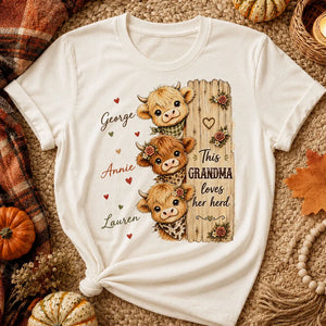 This Grandma Loves Her Herd Highland Cow - Personalized Shirt - Cozy Fall Shirt for Grandma