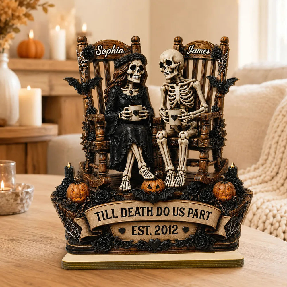 Till Death Do Us Part Skeleton Couple 2D Flat - Personalized 2-Layered Wooden Plaque