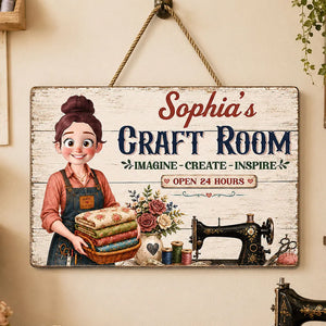 My Sewing Room Imagine Create Inspire Sewing Girl - Personalized Wooden Sign