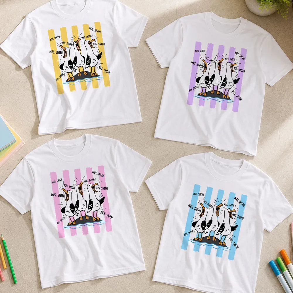 Trending Stripe Woman Style Seagulls Yelling Teacher - Personalized Shirt - Back To School Gift, Funny Shirt For Teacher
