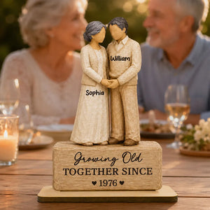 Old Couple Holding Hands 2D Flat - Personalized 2-Layered Wooden Plaque - Anniversary Gift For Couple