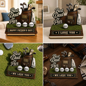 Best Dad By Par Custom Kid Name - Personalized Wooden Plaque - Father's Day Gift For Golf Dad