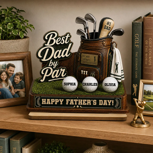Best Dad By Par Custom Kid Name - Personalized Wooden Plaque - Father's Day Gift For Golf Dad
