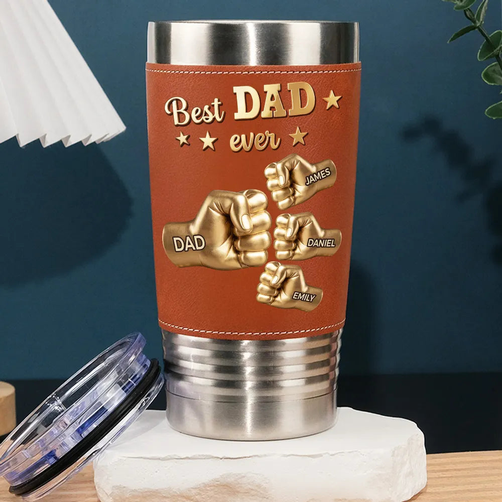Gold Best Dad - Personalized Custom Leather Tumbler