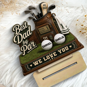 Best Dad By Par Custom Kid Name - Personalized Wooden Plaque - Father's Day Gift For Golf Dad