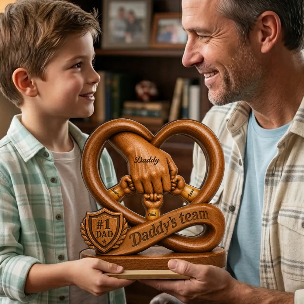 Daddy's Dream Team Fist Bump - Personalized Wooden Plaque - Father's Day Gift for Dad, Husband