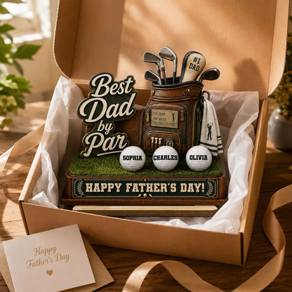 Best Dad By Par Custom Kid Name - Personalized Wooden Plaque - Father's Day Gift For Golf Dad