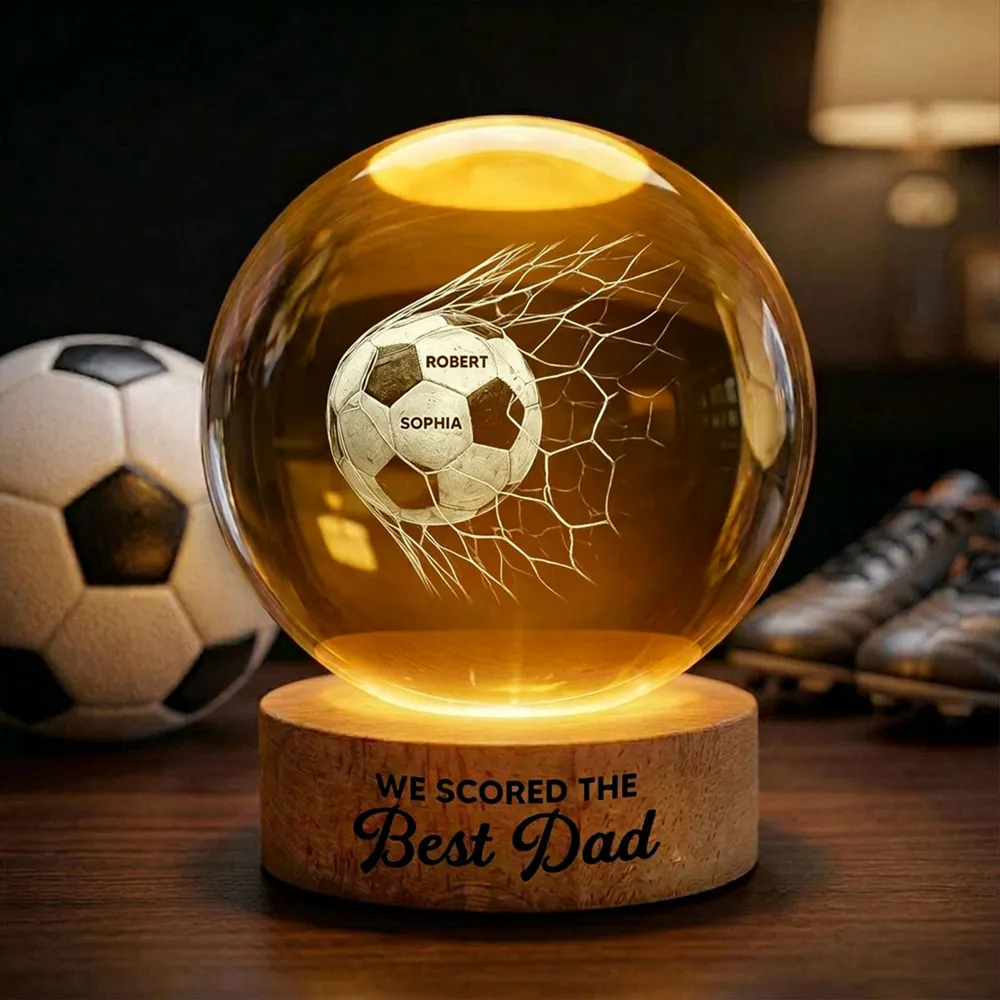 We Scored The Best Dad - Personalized Crystal Ball LED Night Light - Father's Day Gift For Soccer Dad