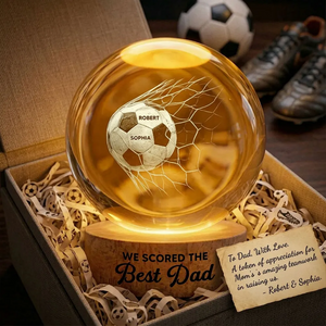 We Scored The Best Dad - Personalized Crystal Ball LED Night Light - Father's Day Gift For Soccer Dad