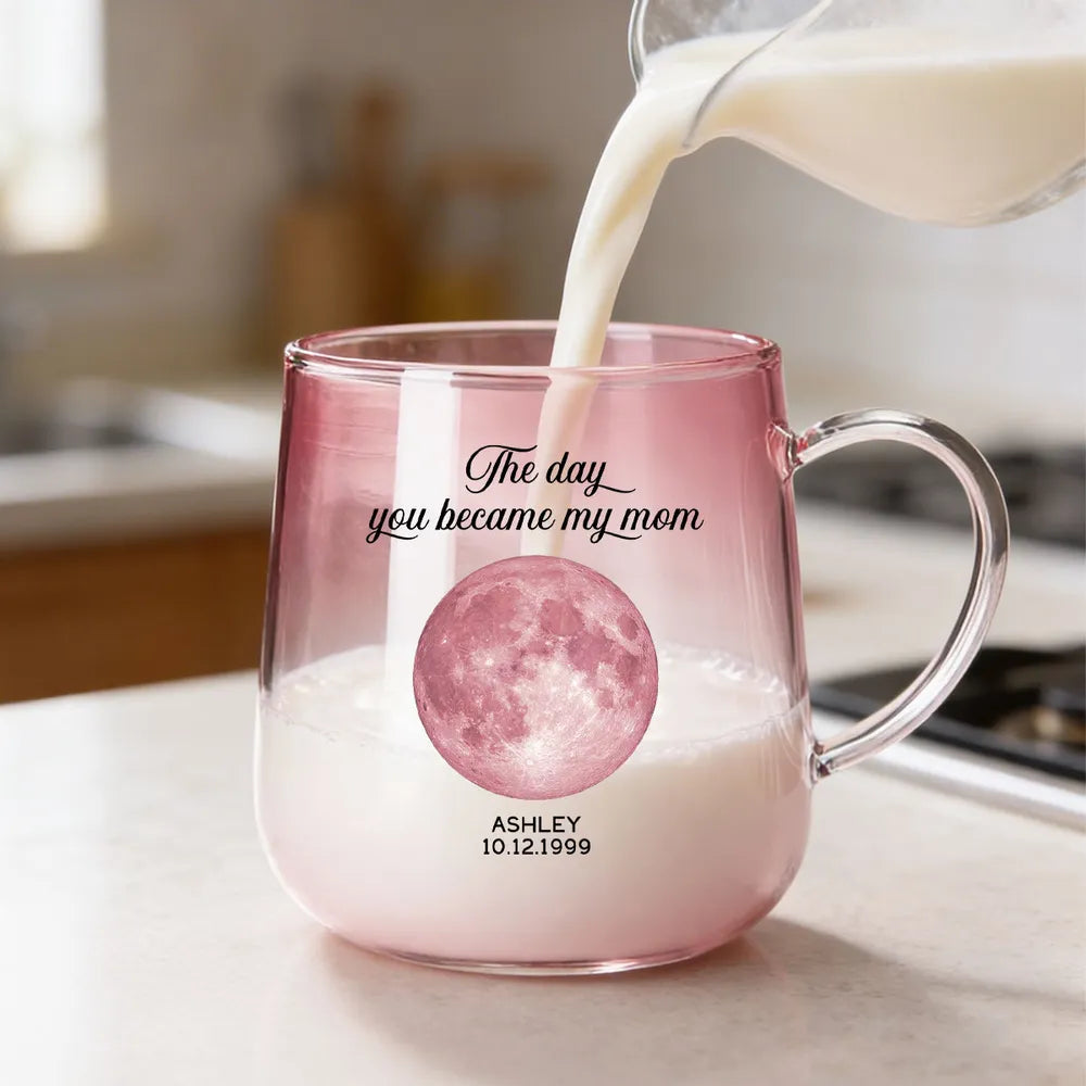 The Day You Became Our Mom Custom Moon Phase by Date - Personalized Glass Mug - Mother's Day Gift for Mom, Wife