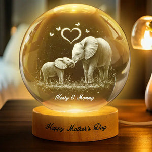 Elephant Mom and Kids - Personalized Crystal Ball LED Night Light