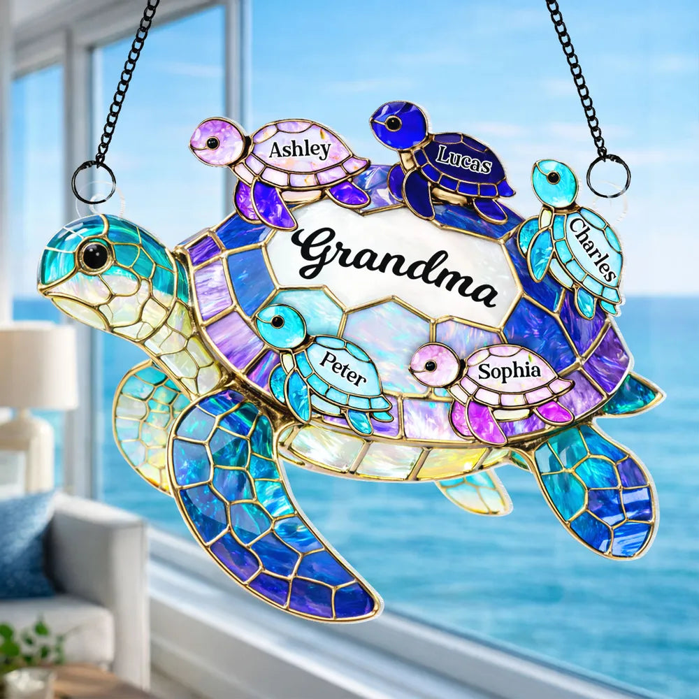 Turtle Pattern Roller For Mom Grandma - Personalized Hanging Window Suncatcher