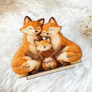 Cozy Fox Family - Personalized 2-Layered Wooden Plaque - Mother's Day Gift