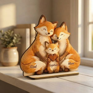 Cozy Fox Family - Personalized 2-Layered Wooden Plaque - Mother's Day Gift