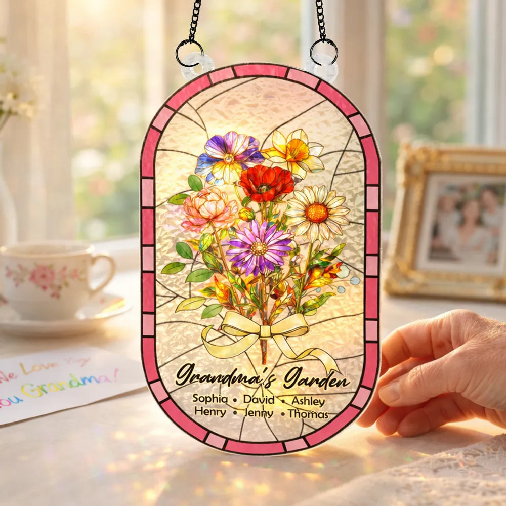 Custom Family Birth Flowers Grandma's Garden - Personalized Suncatcher - Heartfelt Mother's Day Gift for Grandma, Mom, Wife