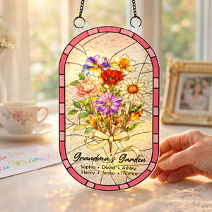 Custom Family Birth Flowers Grandma's Garden - Personalized Suncatcher - Heartfelt Mother's Day Gift for Grandma, Mom, Wife