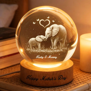 Elephant Mom and Kids - Personalized Crystal Ball LED Night Light