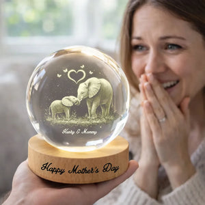 Elephant Mom and Kids - Personalized Crystal Ball LED Night Light